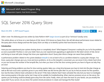 SQL Server 2016 Query Store (MVP Blog) M